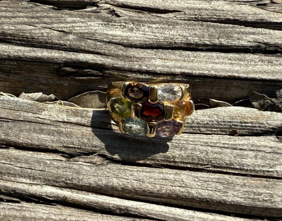 Solid 925 multicolored gemstone vermeil statement… - image 2