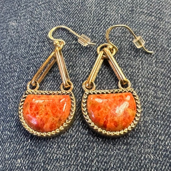 Rare vintage Barse 925 Thailand dangle drop spiny oyster earrings.#1806B4.Free shipping!!!