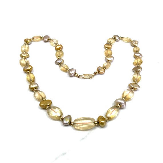 Pearl, Crystal & Gold Beaded Necklace with 14k Lo… - image 2