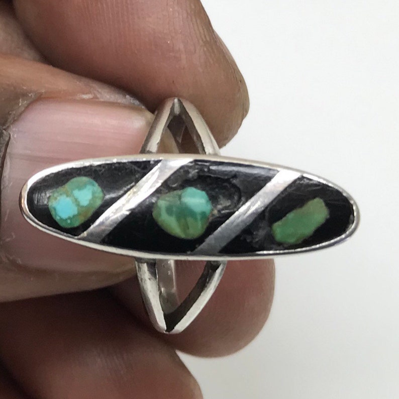 Sterling silver Native American ring with black onyx and turquoise AS IS # 2233 T1