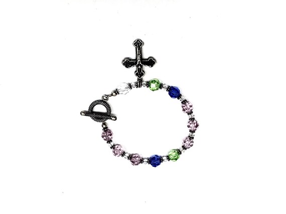 Multi colored crystal religious toggle charm brac… - image 3