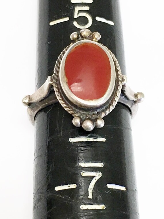 Excellent Sterling Silver Coral Ring SZ 6 - image 6