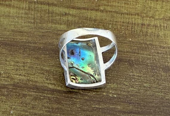 Vintage Abalone Shell Sterling Silver Ring - Size… - image 4