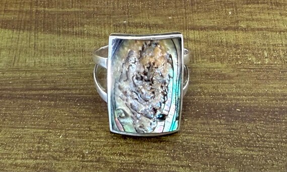 Vintage Abalone Shell Sterling Silver Ring - Size… - image 1