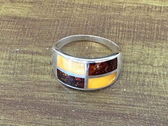 Multicolored Amber sterling silver ring size 9.5.… - image 1