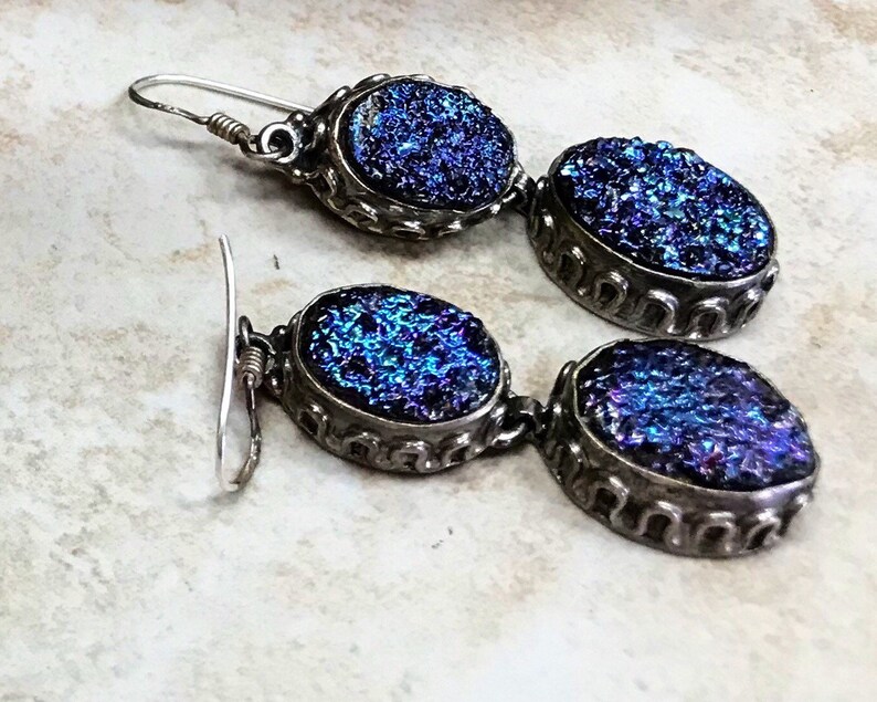 # 1342 Drop Down DRUZY\u201d Sterling Silver earings