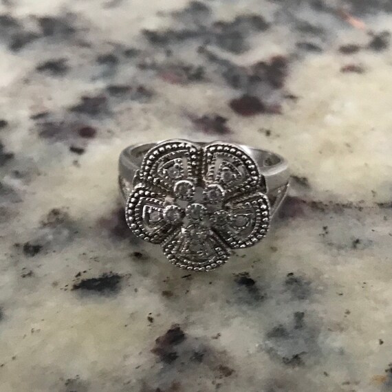 Filigree flower mesh ring sterling silver marked … - image 1