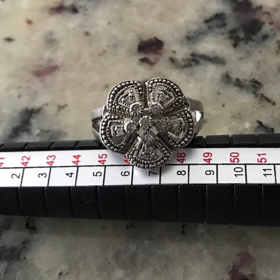 Filigree flower mesh ring sterling silver marked … - image 2