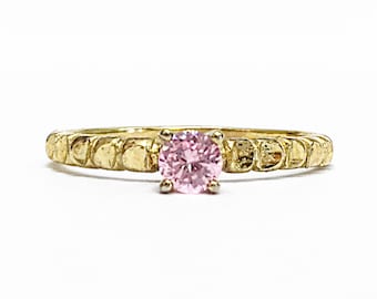 Excellent Sterling Silver Gold-Overlay Ring w/ Pink stone SZ 6
