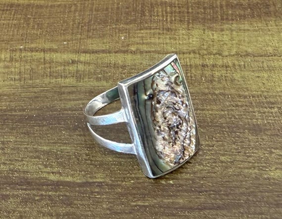 Vintage Abalone Shell Sterling Silver Ring - Size… - image 2