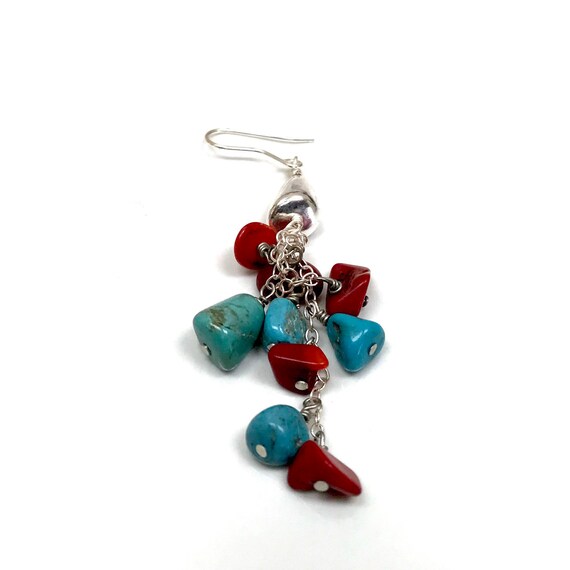 Turquoise and coral dangle drop earrings sterling… - image 2