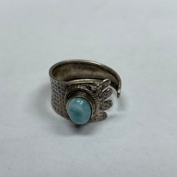 Vintage hammered sterling silver turquoise thumb ring/ toe ring size 8 adjustable.#666T2. Free shipping!!!