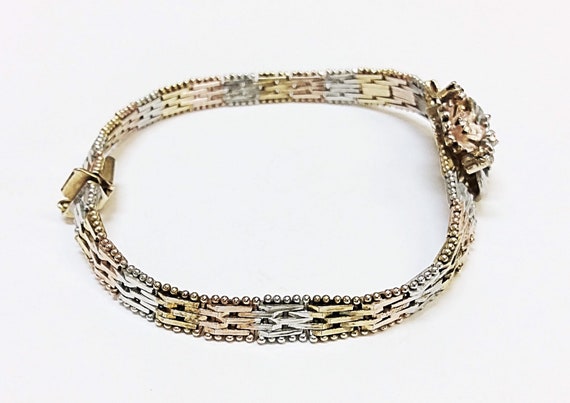 Sterling Silver three tone floral bracelet&CZs   … - image 2