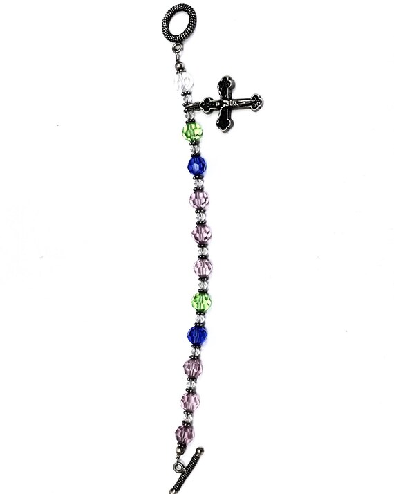 Multi colored crystal religious toggle charm brac… - image 4