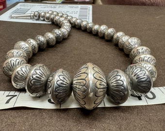 Vintage heavy 121g  sterling silver Navajo pearls  graduated bead  necklace 18” inches.#2466S.Free shipping!!!