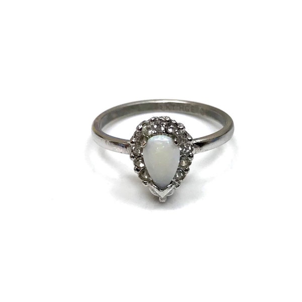 18k HGE” Opal & Cubic Zirconia pear shaped ring size 10. # 2168 T1