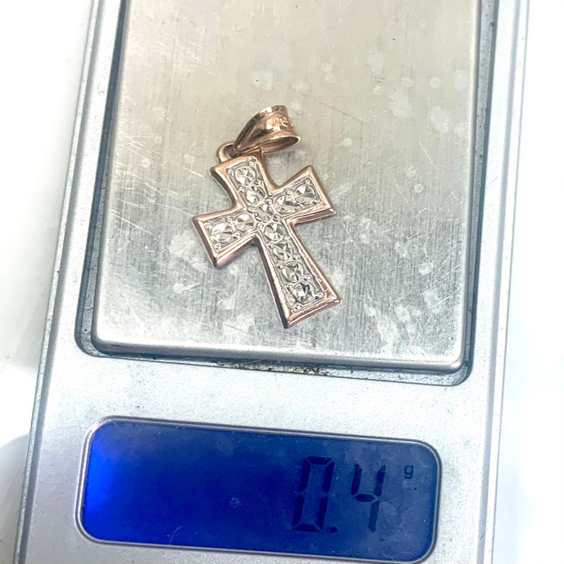 Mini 14K Rose Gold Religious Cross PendantCharm #1910