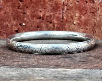 Vintage Sterling Silver Engraved Bangle Bracelet