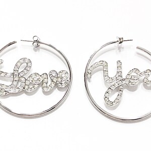 Sterling silver “Love You” hoop earrings w/ CZ stones     (#-0707)