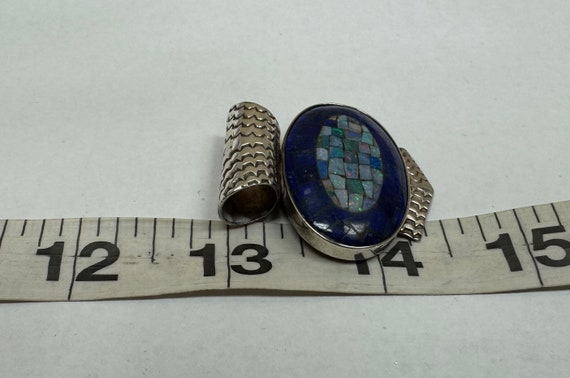 Vintage sterling silver multicolored stones mosai… - image 3