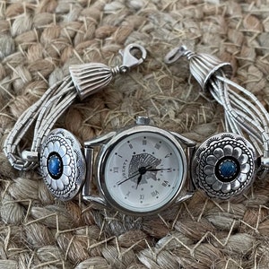 VINTAGE STERLING SILVER CONCH WESTERN BAND WATCH Concho Watch - Etsy main image 4