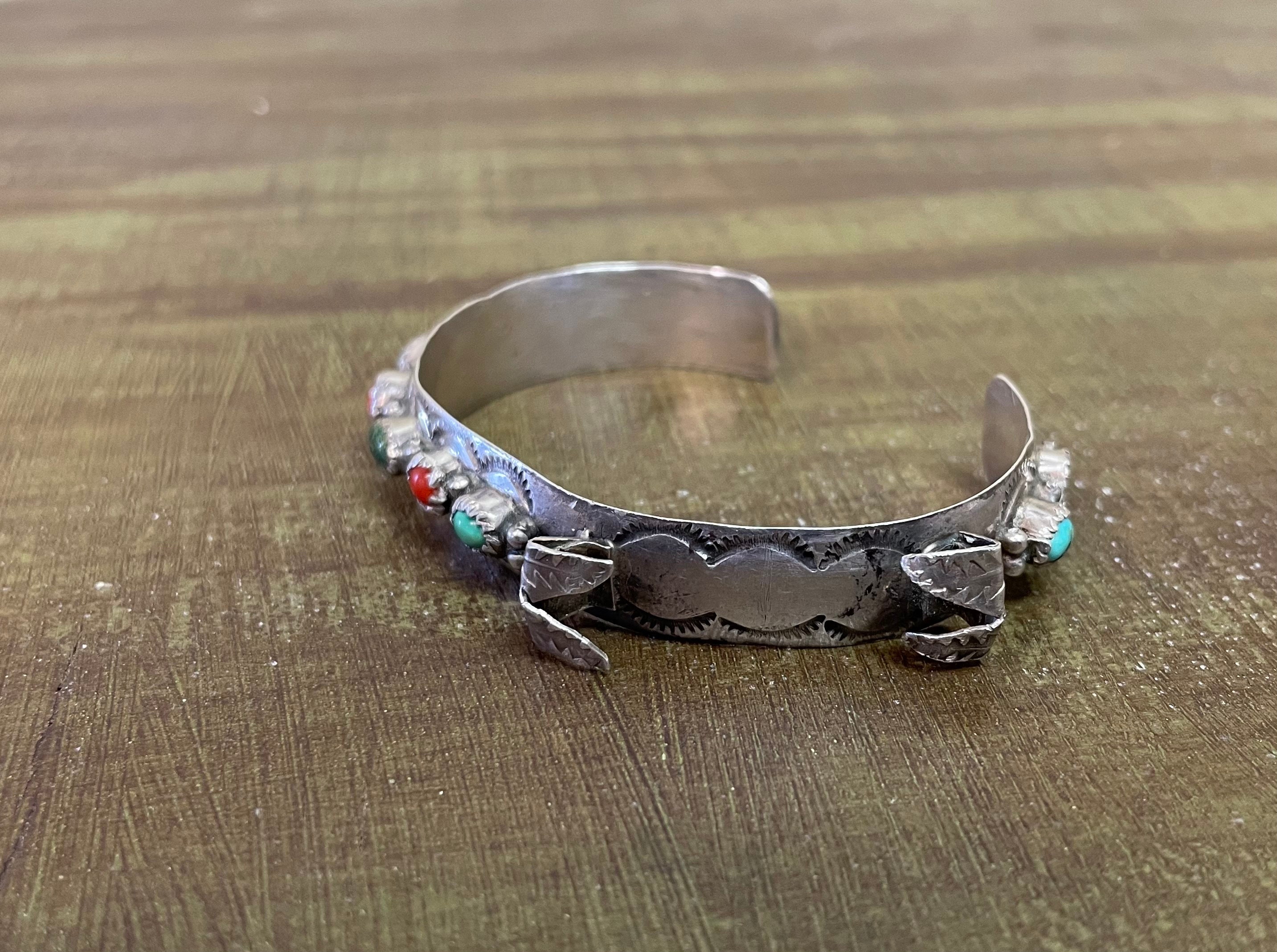 Mystique Vintage Native American Navajo Turquoise Coral Sterling Silver Bracelet Mystique Vintage Native American Navajo Turquoise Coral Sterling Silver Bracelet