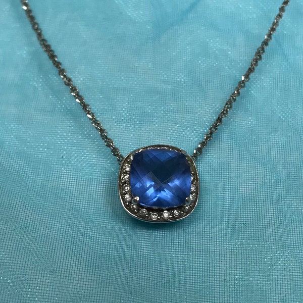 Charles Winston Edition Faucet Blue CZ Necklace Signed CWE 925 NF.#4001.Free Shipping!!