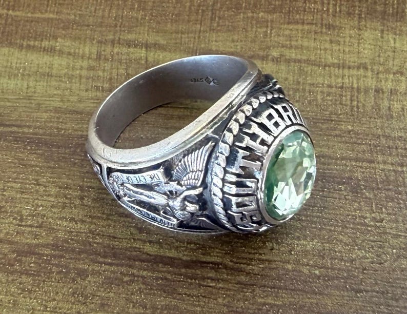 Sterling Silver High School Peridot Green Gemstone Class Ring Size 9.5 ...