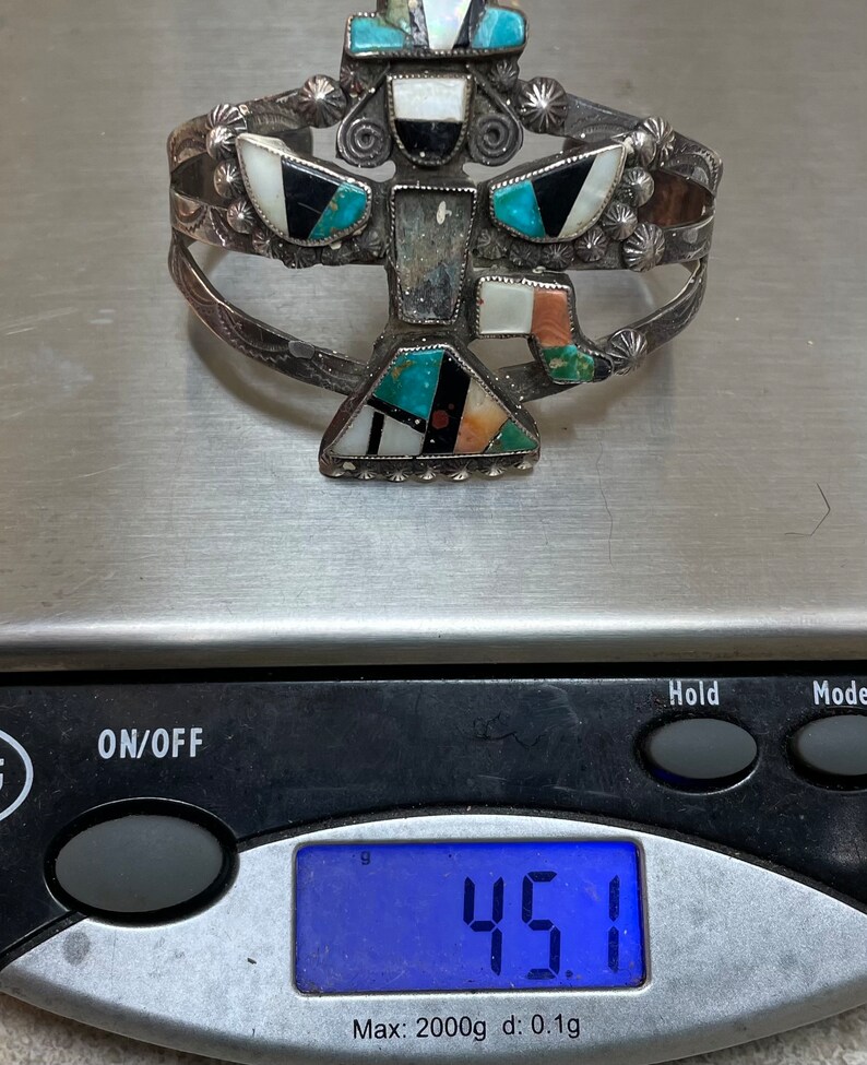 Vintage Zuni Native American Turquoise Inlay Knifewing Cuff Bracelet ...