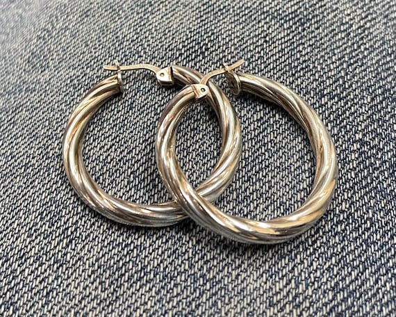 Sterling silver twisted hoop earrings.#200673SEB.… - image 1