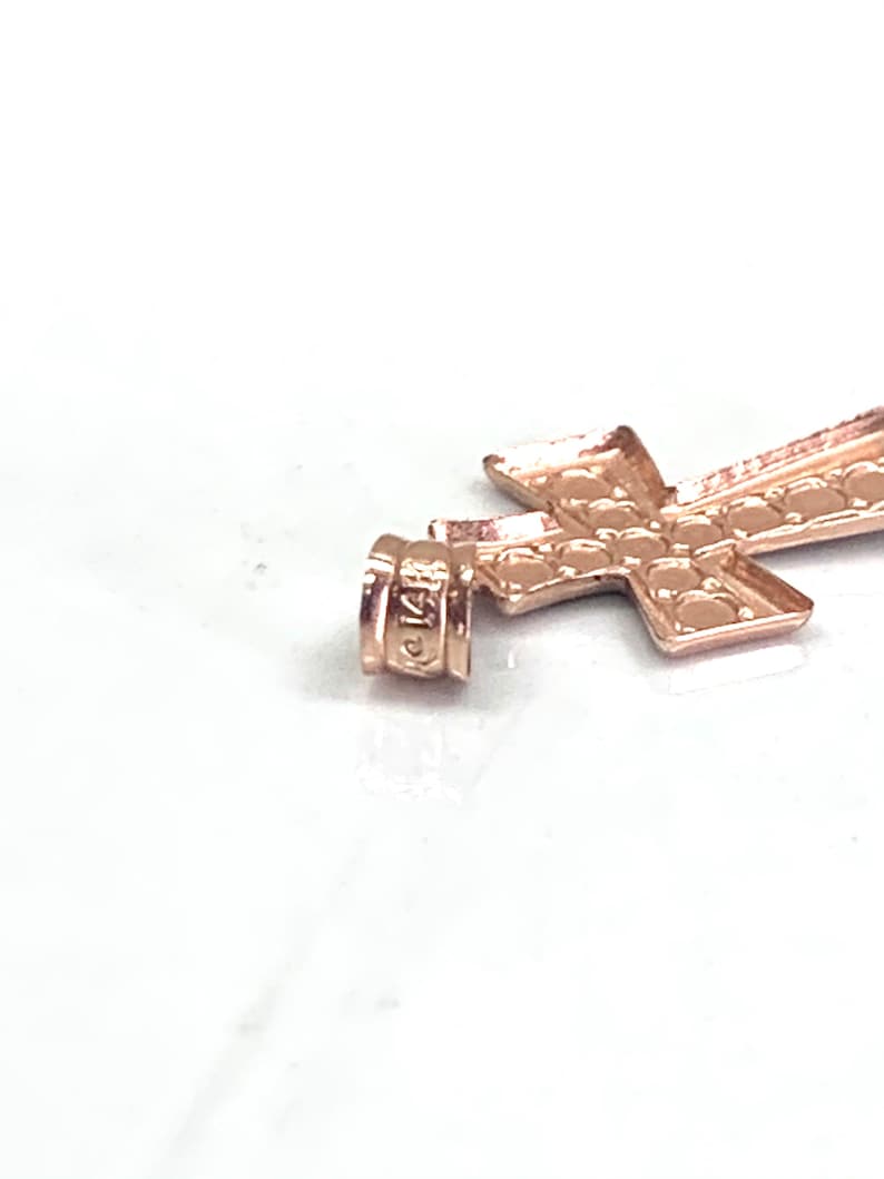 Mini 14K Rose Gold Religious Cross PendantCharm #1910