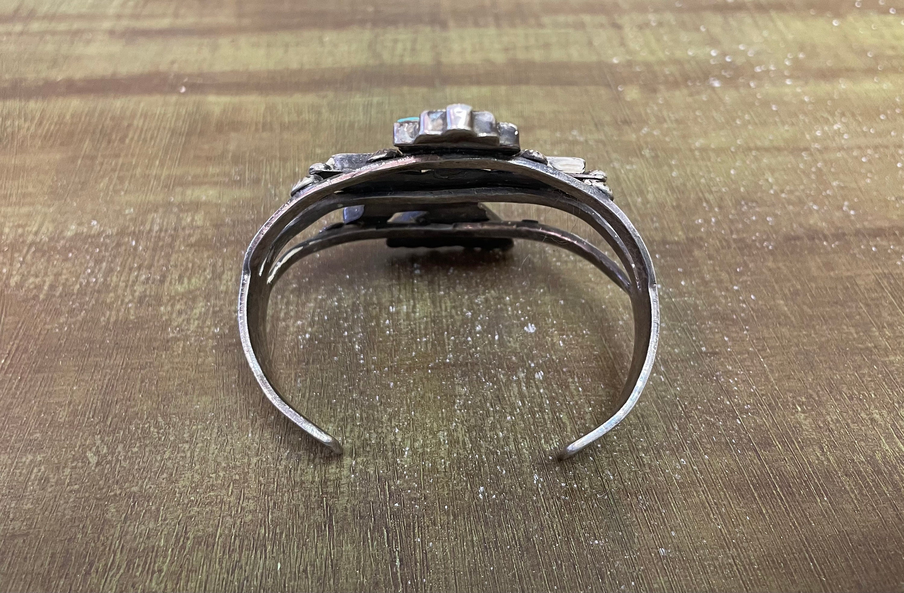 Vintage Zuni Native American Turquoise Inlay Knifewing Cuff Bracelet ...