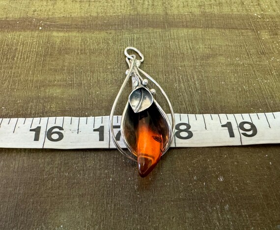 Vintage sterling silver amber flower pendant.#214… - image 6