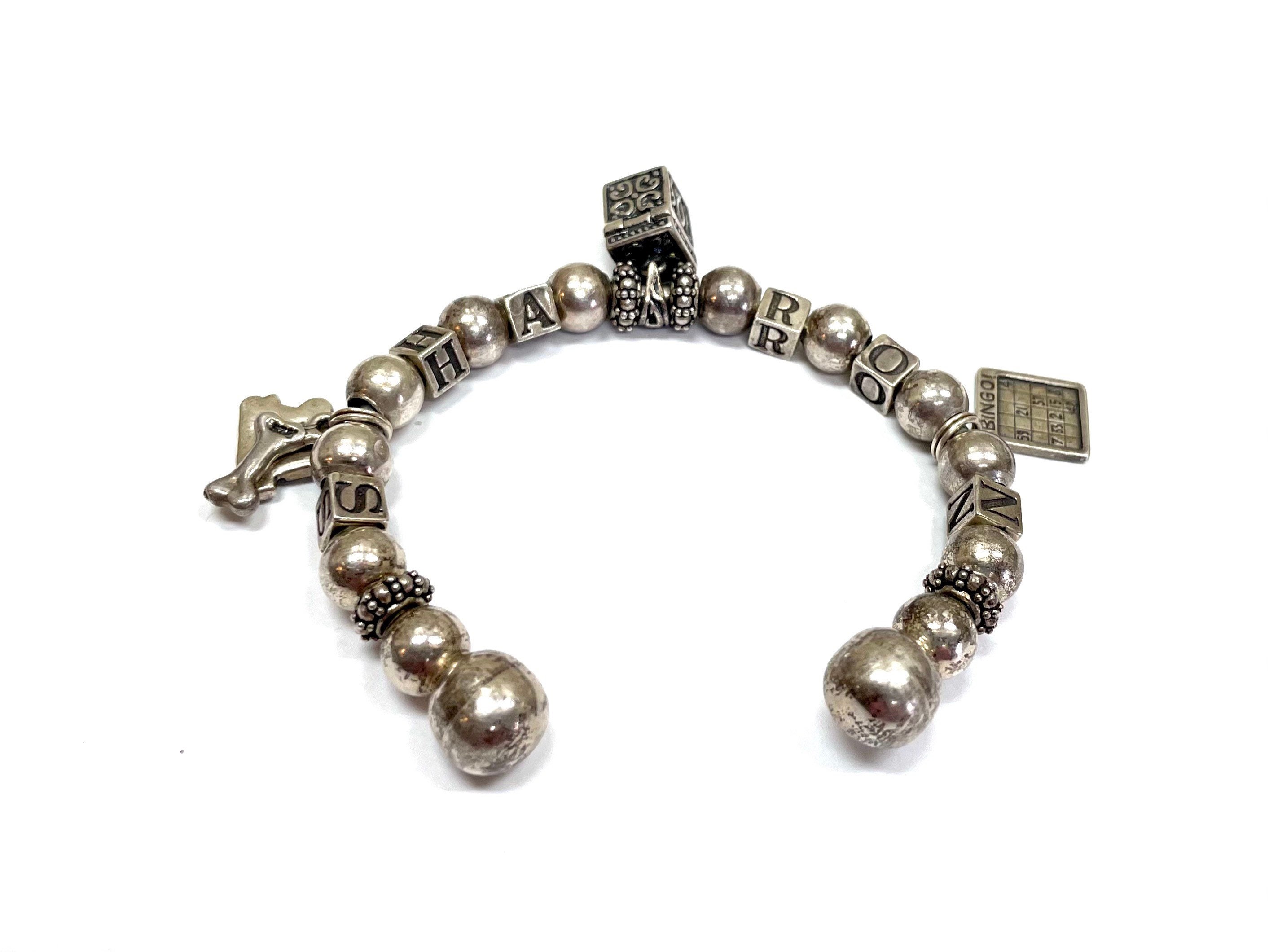 Vintage Sterling Silver Beaded Cuff Bracelet With Square