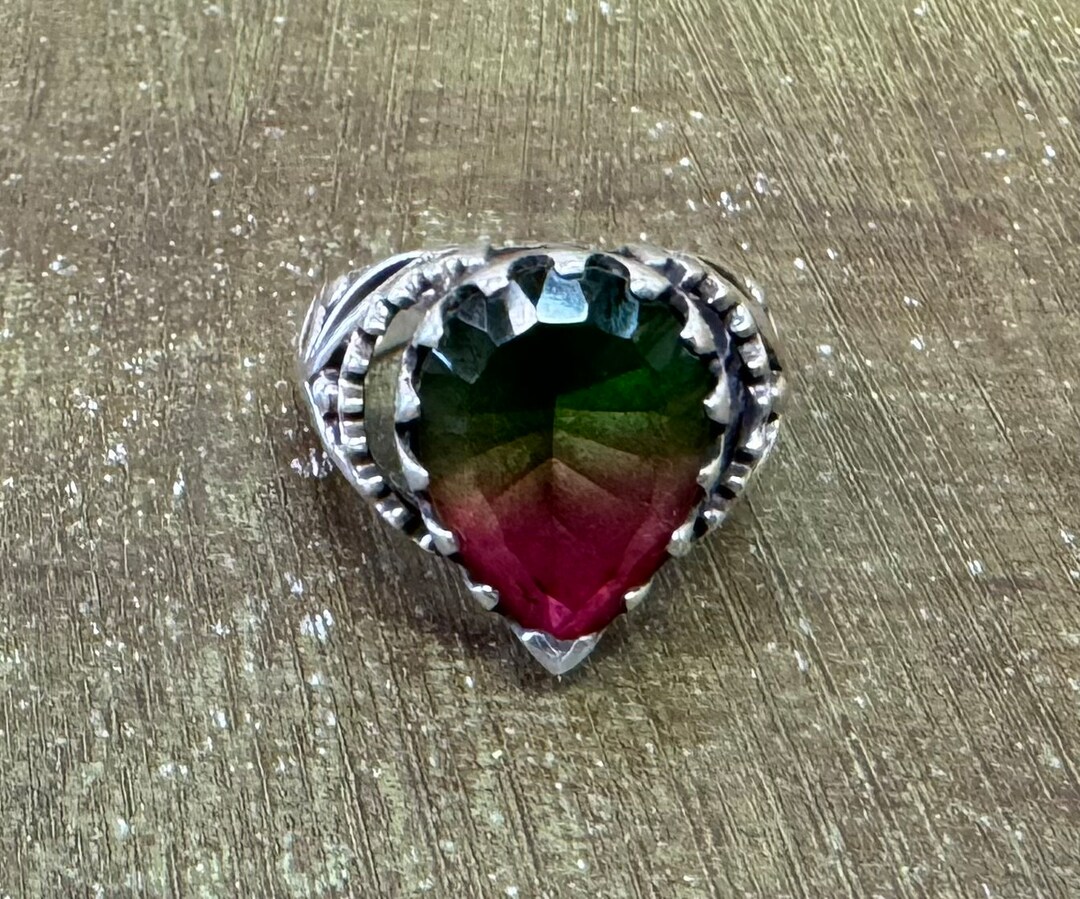 Watermelon Quartz Rings Watermelon Quartz Sterling Silver Heart Shaped Ring Size 7.5.1537T2 ...
