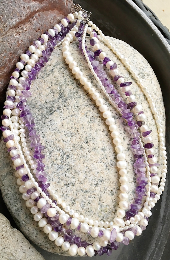 Gorgeous Synthetic Pearl and Purple stone Necklace