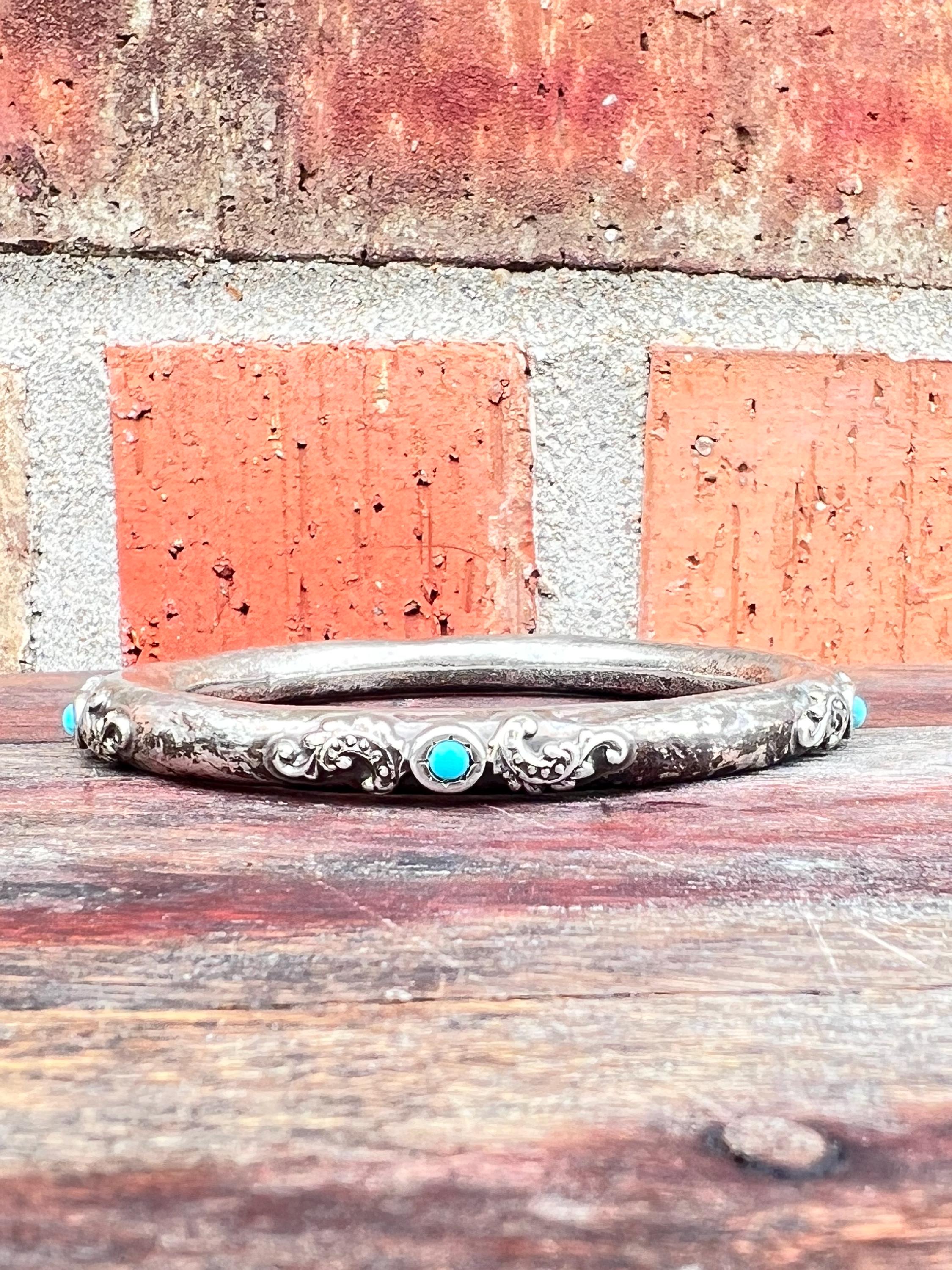 Vintage Sterling Silver Turquoise Bangle Bracelet | Hand-stamped