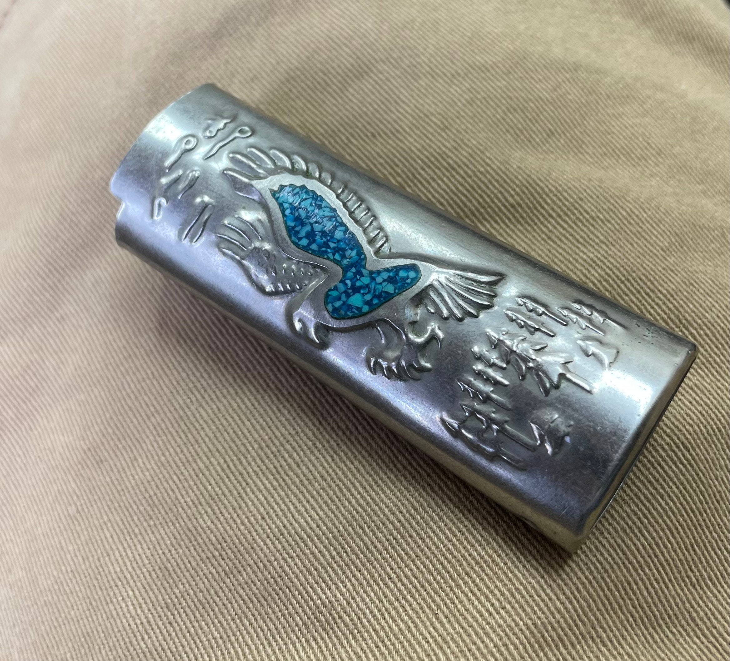 Vintage Sterling Silver Turquoise Full Size BIC Lighter Case