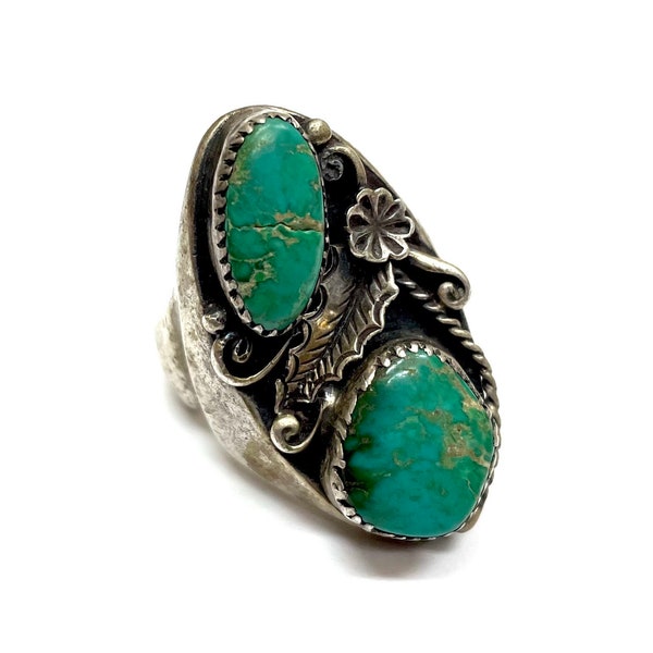 Vintage Navajo sterling silver green turquoise Big Man ring size 12 1/2.#100547T2. Free shipping!!!