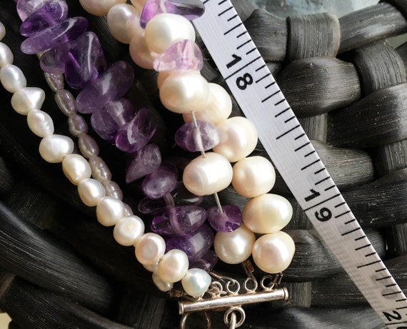Gorgeous Synthetic Pearl and Purple stone Necklace - image 2