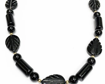 Beautiful Sterling Silver & 14k yellow gold Beaded Onyx Necklace