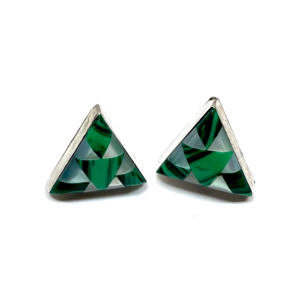 Vintage sterling silver stud earrings with turquoise & mop inlay.#200756SEB.Free shipping!!!