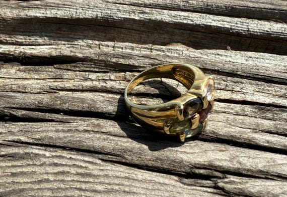 Solid 925 multicolored gemstone vermeil statement… - image 4