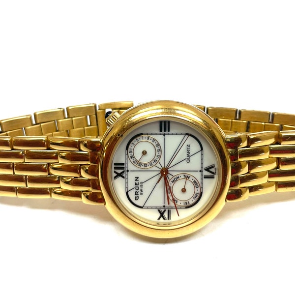 Gruen Quartz gold tone wrist watch unisex.#200839B3.Free shipping!!!