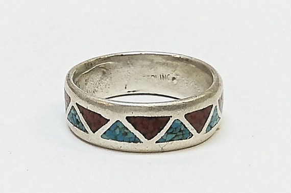 Sterling Silver Native American Wedding Band With Inlay Etsy