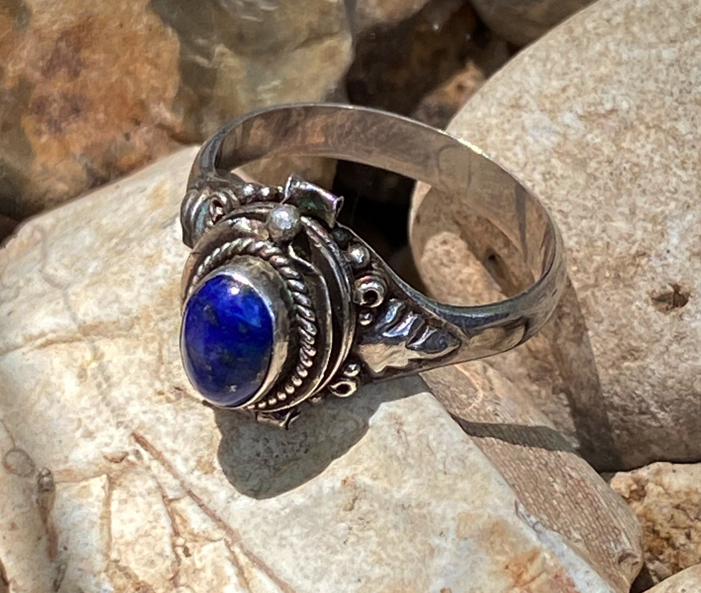 vintage silverアンティーク ストーン シルバー デザインリング Vintage Signed CI 925 Sterling Silver Blue Topaz Stone Band
