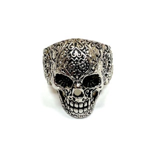 Vintage sterling silver skull ring / biker / gothic / outlaw ring size 13.#200844T2.Free shipping!!!