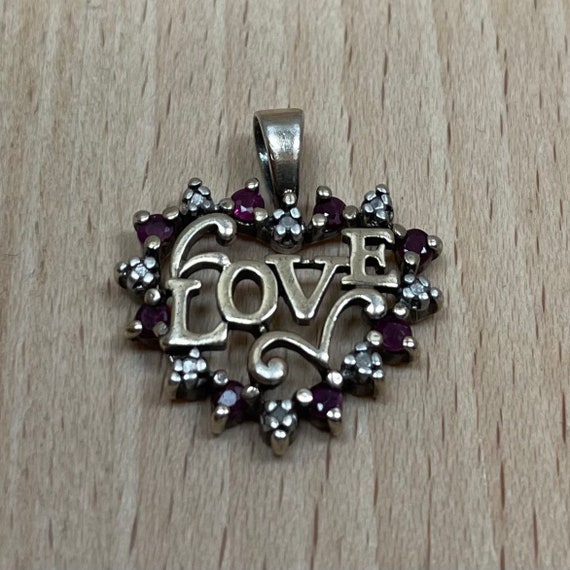 Sterling silver Love pendant with 1 CTW round rub… - image 1