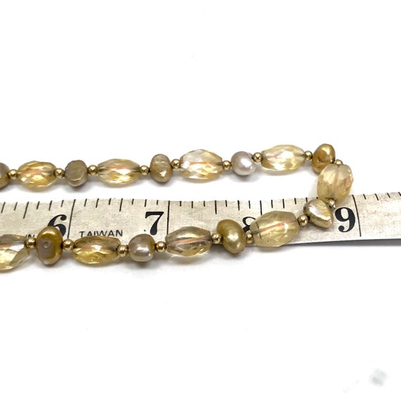 Pearl, Crystal & Gold Beaded Necklace with 14k Lo… - image 4