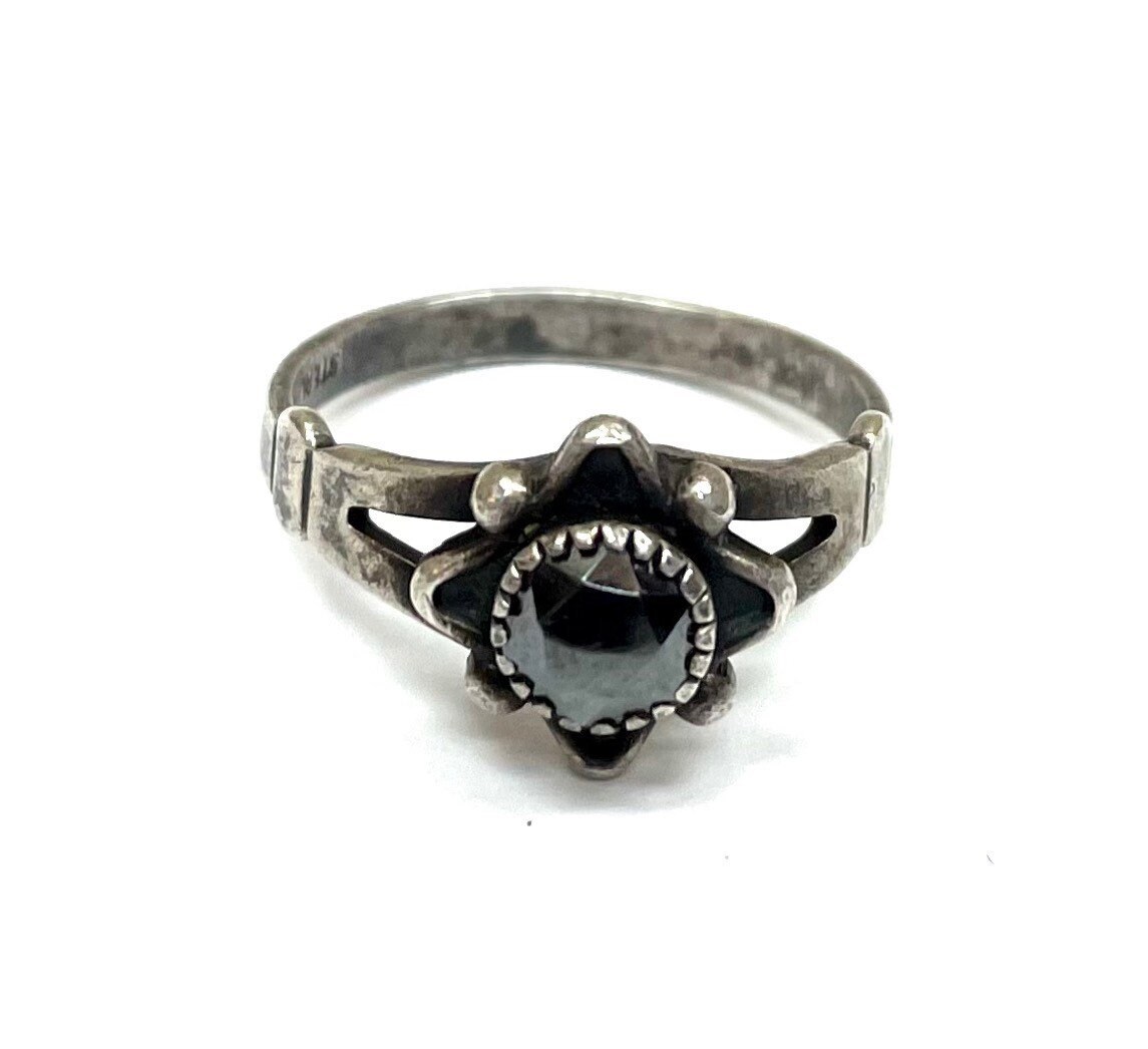 Vintage Navajo Sterling Silver Round Hematite Ring Size 6
